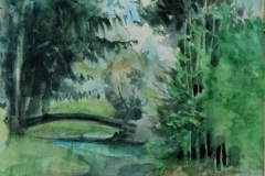 5089lr Bos beekje met brug Pierre Emy aquarel te koop